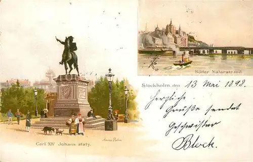 AK / Ansichtskarte Stockholm Carl XIV Johans Statue Soeder Maelarstrand Stockholm