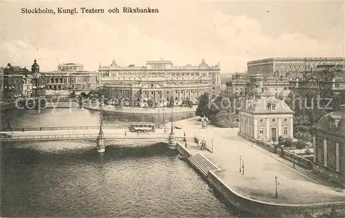 AK / Ansichtskarte Stockholm Teatern och Riksbanken Stockholm
