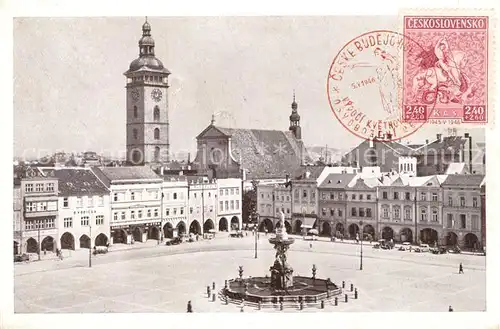 AK / Ansichtskarte Ceske_Budejovice Rathaus Marktplatz Brunnen Ceske Budejovice