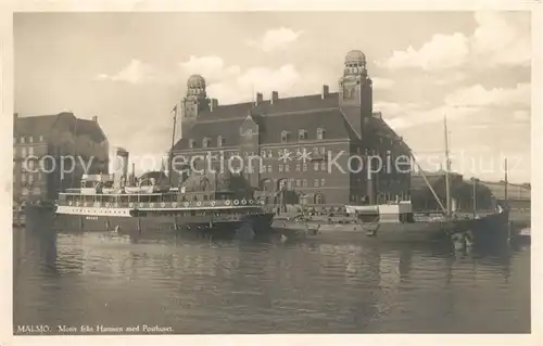 AK / Ansichtskarte Malmoe Motiv fran Hamnen med Posthuset Hafen Dampfer Postgebaeude Malmoe
