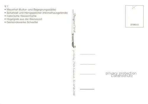 AK / Ansichtskarte Scheessel Meyerhof Schafstall Honigspeicher Hist Wassermuehle Huegelgrab Gemeindewerke Scheessel