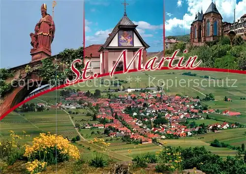 AK / Ansichtskarte St_Martin_Pfalz Statue Fliegeraufnahme Kirche St_Martin_Pfalz