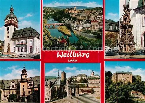 AK / Ansichtskarte Weilburg Rathaus Fliegeraufnahme Brunen Rathaus Schloss Weilburg