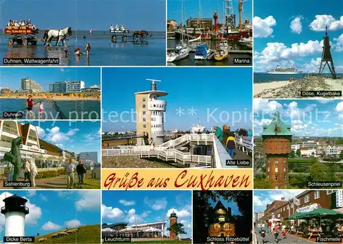 AK / Ansichtskarte Cuxhaven_Duhnen_Nordseebad Wattwagenfahrt Marina Sahlenburg Doese Alte Liebe Schleusenpriel Dicke Berta Leuchtturm Schloss Ritzebuettel Fischmeile Cuxhaven_Duhnen