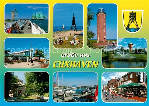 AK / Ansichtskarte Cuxhaven_Nordseebad Strand Leuchttuerme Parkt Hafen Strassenpartie Cuxhaven_Nordseebad