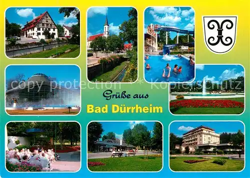 AK / Ansichtskarte Bad_Duerrheim Kirche Schwimmbad Hallenbad Kurpark Kurhaus Bad_Duerrheim