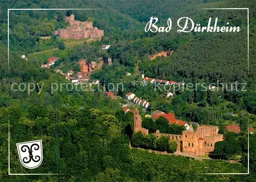 AK / Ansichtskarte Bad_Duerkheim Fliegeraufnahme mit Klosterruine Limburg und Burgruine Hardenburg Bad_Duerkheim