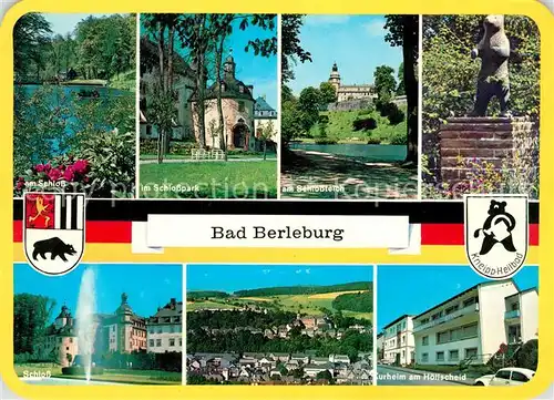 AK / Ansichtskarte Bad_Berleburg Am Schloss Park Schlossteich Panorama Kurheim am Hoellscheid Bad_Berleburg