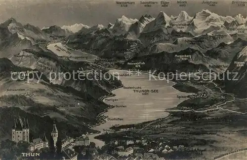 AK / Ansichtskarte Thun_BE Panoramakarte mit Thunersee Thun_BE