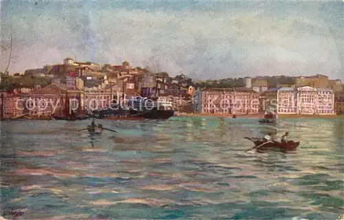 AK / Ansichtskarte Trieste Ansicht vom Meer aus Hafen Dampfer Kuenstlerkarte Trieste