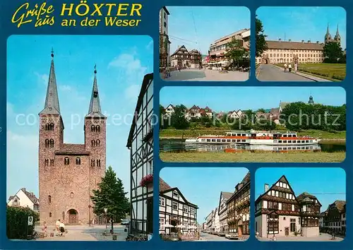 AK / Ansichtskarte Hoexter_Weser Kirche Schloss Fahrgastschiff Ortsmotive Hoexter Weser
