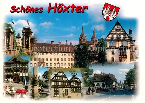 AK / Ansichtskarte Hoexter_Weser Schloss Kirche Fachwerkhaeuser Strassenpartie Hoexter Weser