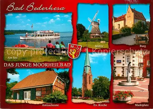 AK / Ansichtskarte Bad_Bederkesa Am See Fahrgastschiff Muehle Burg Amtsscheune Ev Kirche Marktplatz Bad_Bederkesa