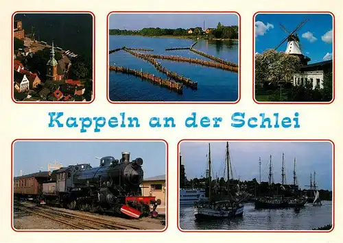 AK / Ansichtskarte Kappeln_Schlei Panorama Muehle Eisenbahn Segelschiffe Kappeln_Schlei