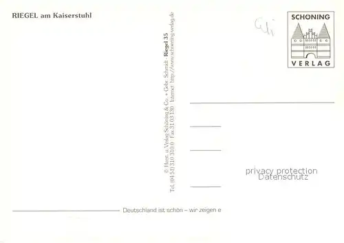 AK / Ansichtskarte Riegel_Kaiserstuhl Ortsmotive Kirche Baeckerei Bruecke Riegel_Kaiserstuhl