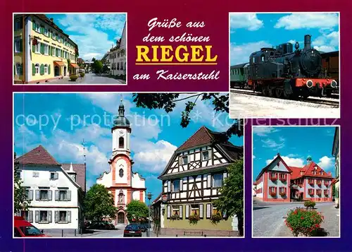 AK / Ansichtskarte Riegel_Kaiserstuhl Ortsmotive Kirche Eisenbahn Riegel_Kaiserstuhl