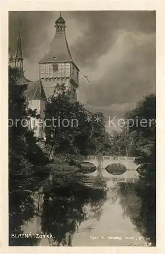 AK / Ansichtskarte Blatna Zamek Brueckenpartie mit Kirche Blatna
