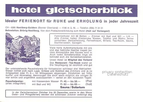 AK / Ansichtskarte Hasliberg_Goldern Hotel Gletscherblick Hasliberg Goldern