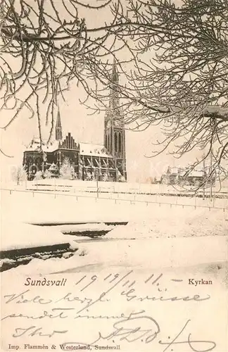 AK / Ansichtskarte Sundsvall Kyrkan Kirche Winterlandschaft Sundsvall