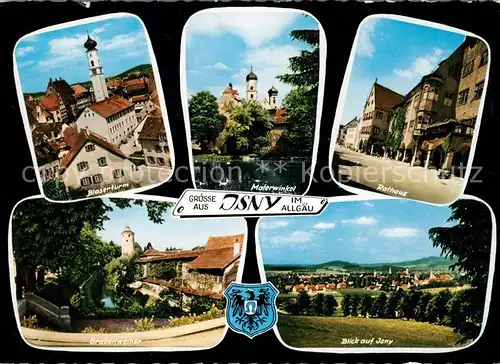 AK / Ansichtskarte Isny_Allgaeu Rathaus Blaserturm Grabenweiher Isny Allgaeu