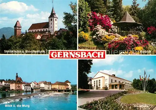 AK / Ansichtskarte Gernsbach Stadtkirche Storchenturm Kurpark Stadthalle Gernsbach