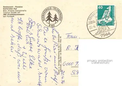 AK / Ansichtskarte Kirschbaumwasen Restaurant Karlsruher Hof Kirschbaumwasen