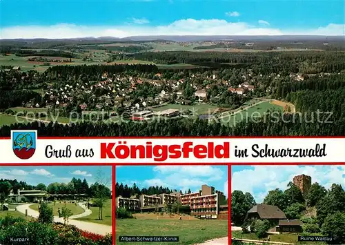 AK / Ansichtskarte Koenigsfeld_Schwarzwald Kurpark Albert Schweitzer Klinik Ruine Waldau Koenigsfeld Schwarzwald