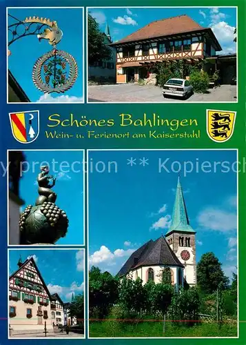 AK / Ansichtskarte Bahlingen Wirtshausschild Fachwerkhaus Skulptur Kirche Bahlingen