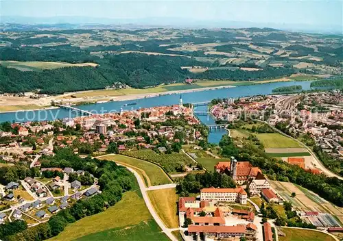 AK / Ansichtskarte Vilshofen_Donau Fliegeraufnahme mit Abtei Schweikiberg Vilshofen Donau