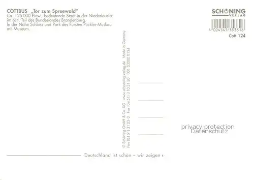 AK / Ansichtskarte Cottbus Muenzturm Spremberger Turm Schloss Branitz Schlossberg Marktbrunnen Cottbus