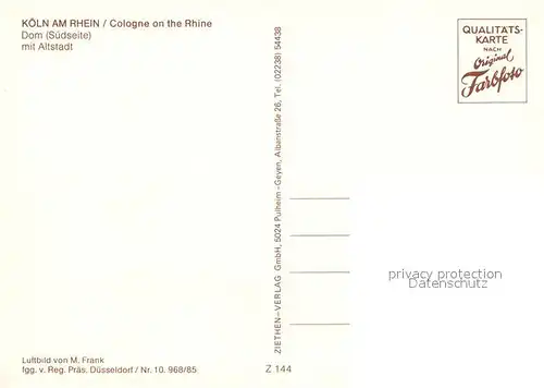 AK / Ansichtskarte Koeln_Rhein Dom mit Altstadt Fliegeraufnahme Koeln_Rhein