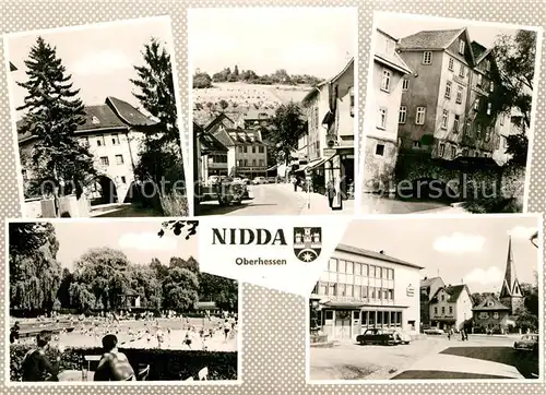 AK / Ansichtskarte Nidda Teilansichten Kirche Freibad Nidda