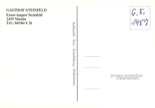 AK / Ansichtskarte Mustin_Ratzeburg Gasthof Steinfeld Mustin_Ratzeburg