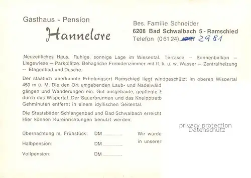 AK / Ansichtskarte Ramschied Gasthaus Pension Hannelore Ramschied