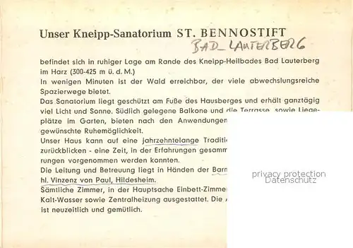 AK / Ansichtskarte Bad_Lauterberg Kneipp Sanatorium St Bennostift Kneippraum Wassertretbecken Aufenthaltsraum Gaestezimmer Bad_Lauterberg