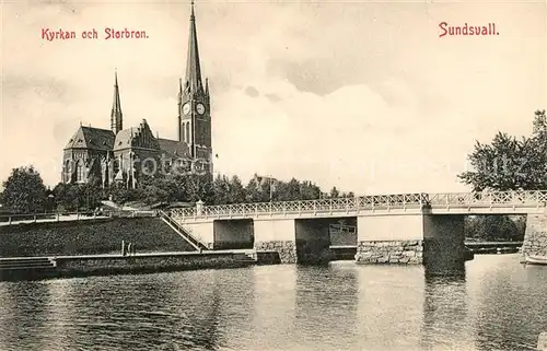 AK / Ansichtskarte Sundsvall Kyrkan och Storbron Sundsvall