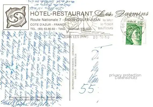 AK / Ansichtskarte Golfe Juan Hotel Restaurant Les Jasmins Piscine Golfe Juan