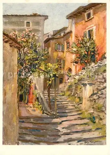 AK / Ansichtskarte Gandria_Lago_di_Lugano Dorfgasse nach Gemaelde von Fritz Meijer Kuenstlerkarte Gandria_Lago_di_Lugano