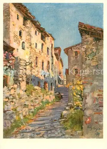 AK / Ansichtskarte Gandria_Lago_di_Lugano Alte Haeuser nach Gemaelde von Fritz Meijer Kuenstlerkarte Gandria_Lago_di_Lugano