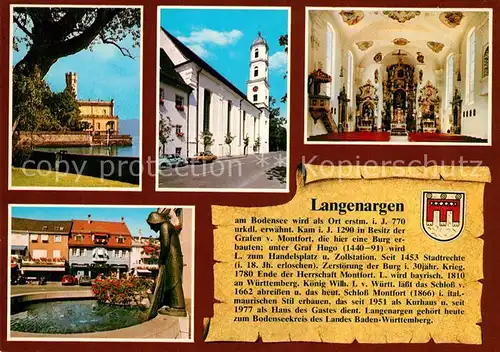 AK / Ansichtskarte Langenargen_Bodensee Schloss Montfort Marktbrunnen St. Martin  Langenargen Bodensee