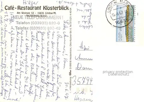 AK / Ansichtskarte Lindow_Mark Cafe Klosterblick  Lindow Mark