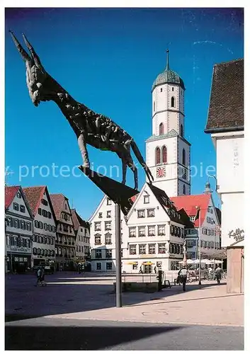 AK / Ansichtskarte Biberach_Riss Martinskirche Lenkscher Eselkulptur Marktplatz Biberach Riss