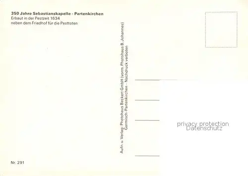 AK / Ansichtskarte Partenkirchen Sebastianskapelle Partenkirchen