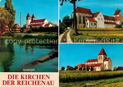 AK / Ansichtskarte Insel_Reichenau Kirchen in Niederzell Mittelzell und Oberzell Insel Reichenau