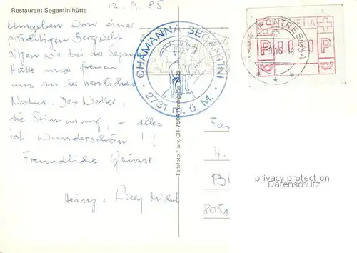 AK / Ansichtskarte Segantinihuette Restaurant  Segantinihuette