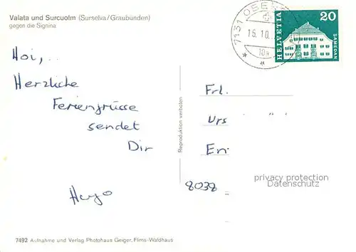 AK / Ansichtskarte Valata Fliegeraufnahme Surcuolm Sigrina Valata