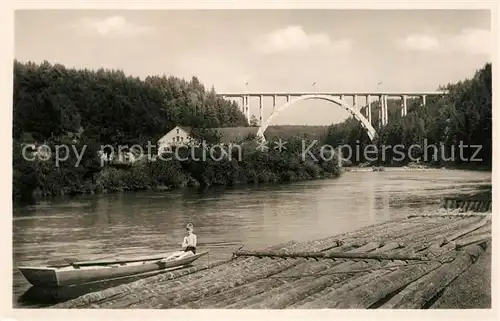 AK / Ansichtskarte Lazne_Bechyne Holzfloss am Fluss mit Bruecke Lazne Bechyne