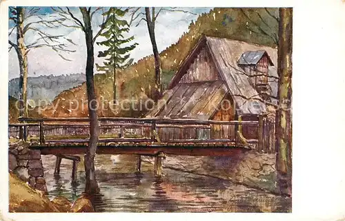 AK / Ansichtskarte Blansko Haus am Bach Kuenstlerkarte J. Reznicek Blansko