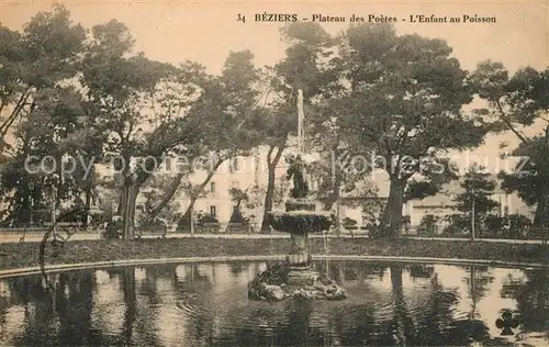 AK / Ansichtskarte Beziers Plateau des Poetes Enfant au Poisson Fontana Beziers