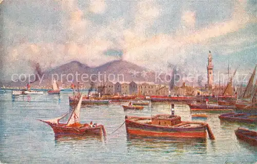 AK / Ansichtskarte Napoli_Neapel Il Porto Vesuvio Hafen Vulkan Vesuv Kuenstlerkarte Napoli Neapel